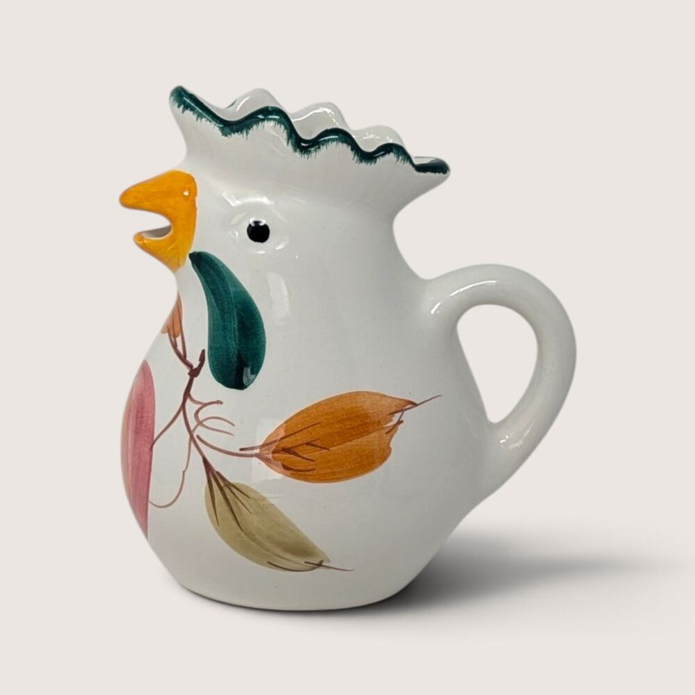 Vintage Italian Chicken Creamer Hand-Painted Farmhouse Pitcher